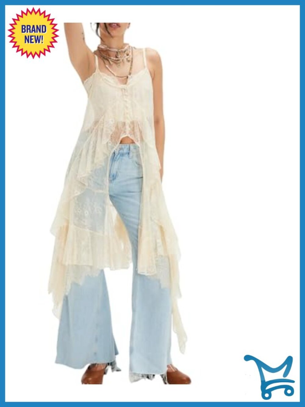 Sheer Floral Lace Cami Top Spaghetti Strap Ruffle Split Front Going Out Tank